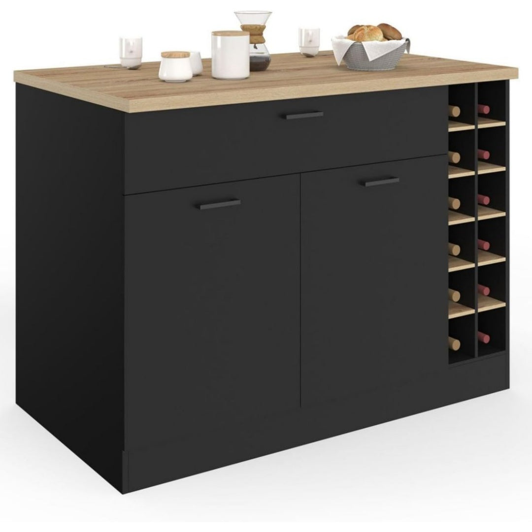 Table Haute / Mange-Debout en Bois de Hetre – l'llot central bois noir et plan de travail facon hetre