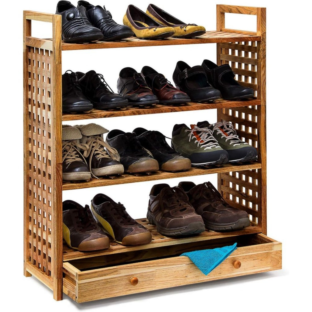 Rangement a Chaussures Creme en Bois de Noyer